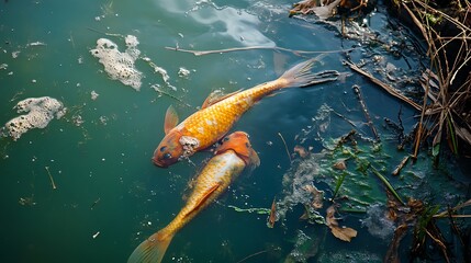 Pollution Crisis: Dead Fish Floating in Contaminated Water Reflects the Alarming Impact of Environmental Negligence