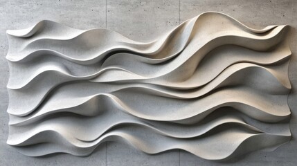 Fototapeta premium The surface of the concrete has a textured finish with slightly raised shapes of animals and plants, similar to a stone fence design