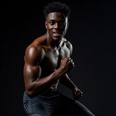 Obraz premium Young fit athlete on a dark background