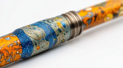 Isolated on white, a lively metal fishing rod and reel are prominently displayed