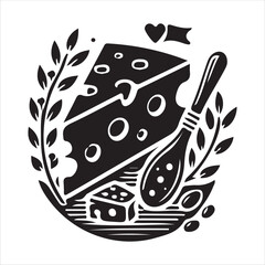 cheese vector art silhouette logo design black and white illustration