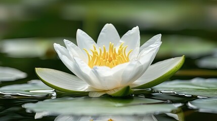Close-up view of a pristine white water lily.