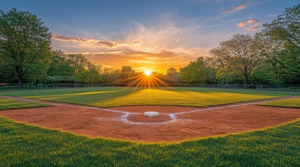 Sunset Baseball Diamond, Park, Home Plate, Spring