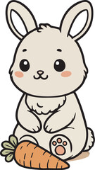 Obraz premium Cute Cartoon Bunny with Carrot Sitting Illustration