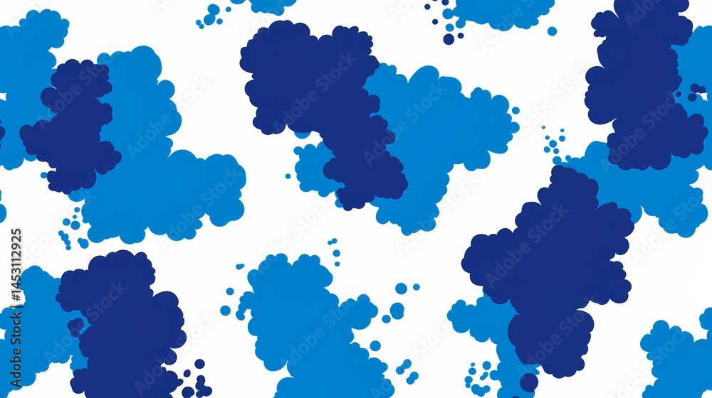 Poster blue and white pattern with a lot of blue and white clouds. the blue and white pattern is very busy 