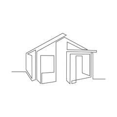 One continuous line drawing of Modern House vector design illustration. Modern house in simple linear style design concept. Modern house architecture is characterized by clean lines and open floor.