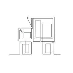 One continuous line drawing of Modern House vector design illustration. Modern house in simple linear style design concept. Modern house architecture is characterized by clean lines and open floor.