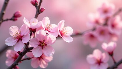 Delicate pink cherry blossoms, intricate repeating pattern , spring, pretty
