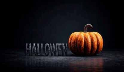Dark Halloween setting with orange pumpkin.