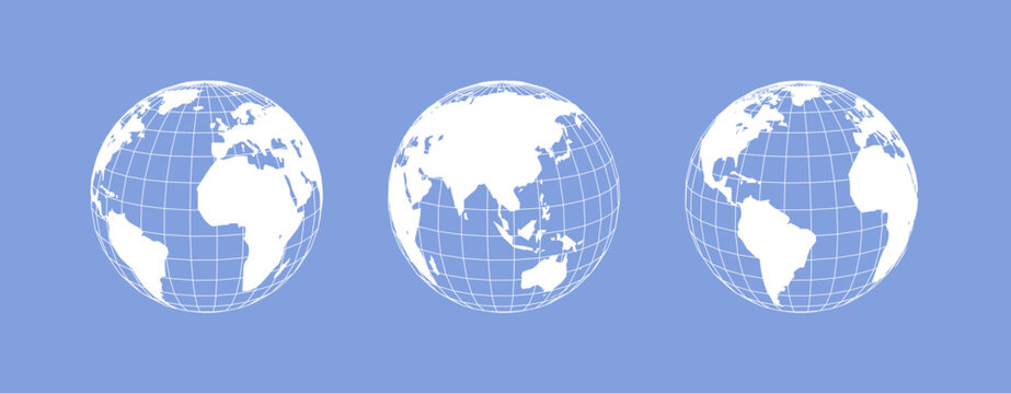 World globe earth vector icon. Global planet map america asia world earth travel concept illustration