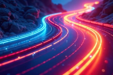 Abstract swirls of color forming a dynamic race track pattern , futuristic, track