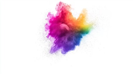 Obraz premium Isolated rainbow dust powder explosion white background with vivid pigment particles bursting in mid air dynamic motion freeze clean crisp high res composition no shadow