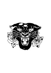 panthere noire tattoo rose fleur tatouage old school 