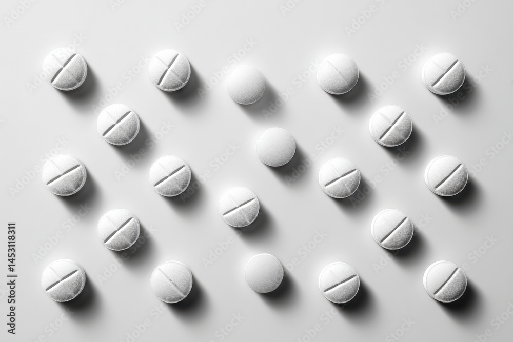 Aufkleber Artistic Minimalist Display of White Pills Arranged in a Geometric Pattern Against a Neutral Backdrop Generative AI