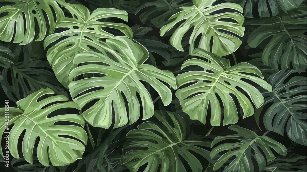 Poster close up of a bunch of green leaves with a lot of space between them. the leaves are large and have 