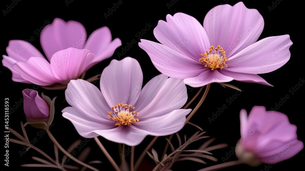 Aufkleber Close up of a bunch of pink flowers. The flowers are arranged in a way that they are all facing the same direction. The flowers are of different sizes and are all in the same color