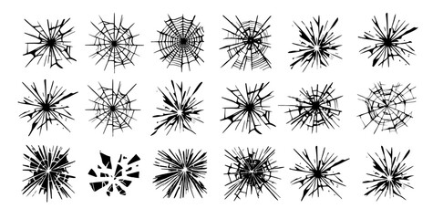 Glass crack broken texture window. Ice glass cracked effect background bullet mirror transparent isolated illustration.