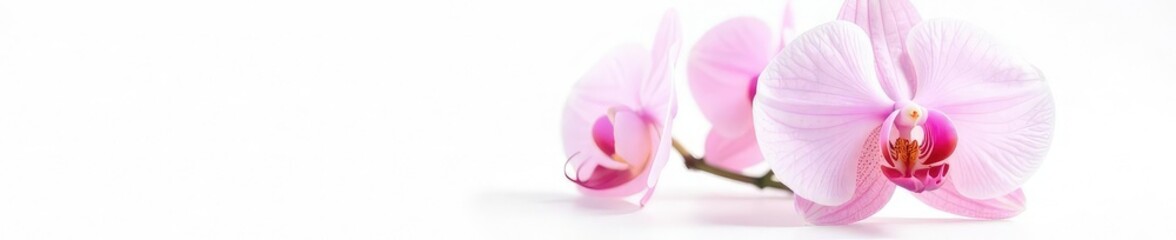 A delicate orchid on a white background, showcasing its intricate details and petals, botanical, isolated, closeup