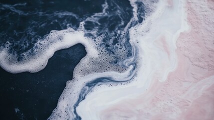 Fototapeta premium Abstract Ocean Foam: A Serene Coastal Tapestry of Blue and Pink Hues