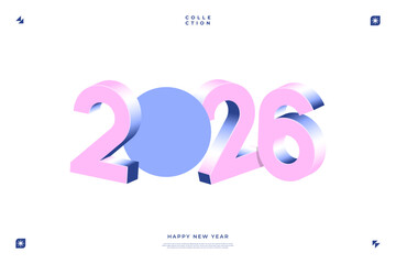A vibrant and modern 3D design featuring the year 2026 in various gradient color