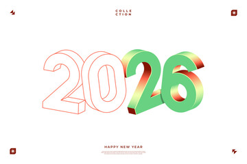 A vibrant and modern 3D design featuring the year 2026 in various gradient color