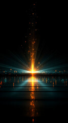 Bright colorful light radiates from center creating starburst effect. Dark background enhances luminous beam. Abstract design. Optical light effect. Visual art. Futuristic scene. Magical

