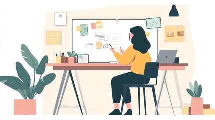 A visionary entrepreneur jotting ideas on a whiteboard in a casual, homey workspace