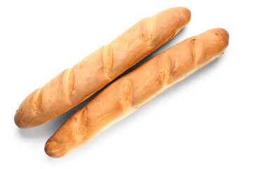 Fresh baguettes on white background