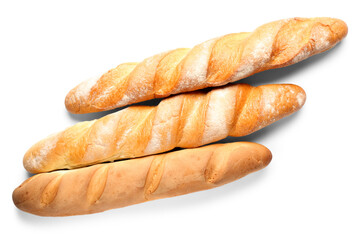 Fresh baguettes on white background