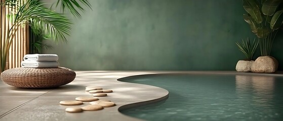 Serene spa pool, towels, plants