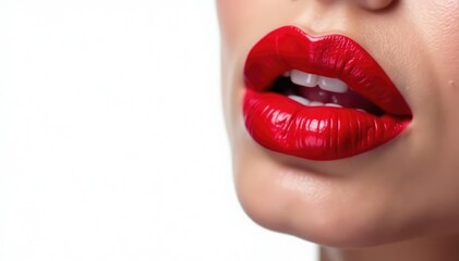 Obraz premium Close-up of luscious red lipstick on pure white backdrop, product, white background
