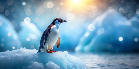 Fototapeta premium Adorable Penguin on Iceberg with Bokeh Background - Wildlife Photography
