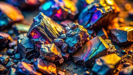 Fototapeta premium Aerial Drone Shot: Magnetite Mineral Texture, Close-Up, Rough Surface, Dark Metallic Ore