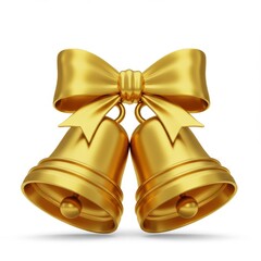 3D Golden bells with bow holiday decor on white background