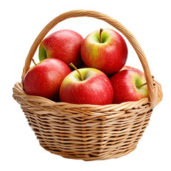 A basket filled with fresh, ripe red apples. These apples are perfect for eating and are bursting with juicy flavor