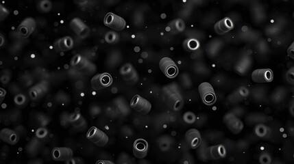 Abstract Dark Background with Floating Cylinders 3D Render of Black Tubes in Motion