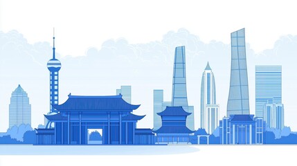 Fototapeta premium Shanghai Skyline with Traditional Architecture