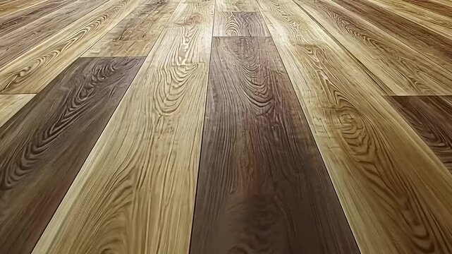 Detailed Perspective View Of Wooden Floorboards With Varying Tones And Grain Texture