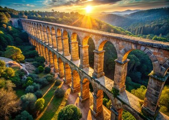 Aerial View of Devil's Bridge, Tarragona, Spain - Ancient Roman Aqueduct