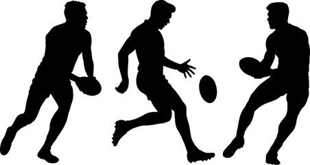 Rugby player silhouettes isolated on a transparent background vector graphic © Joe