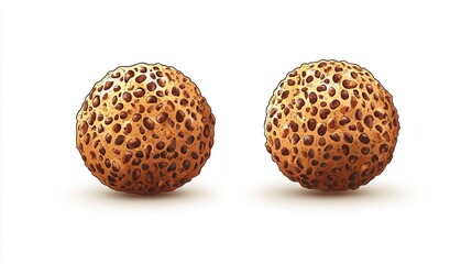 Two round, textured treats, light brown with dark brown speckles