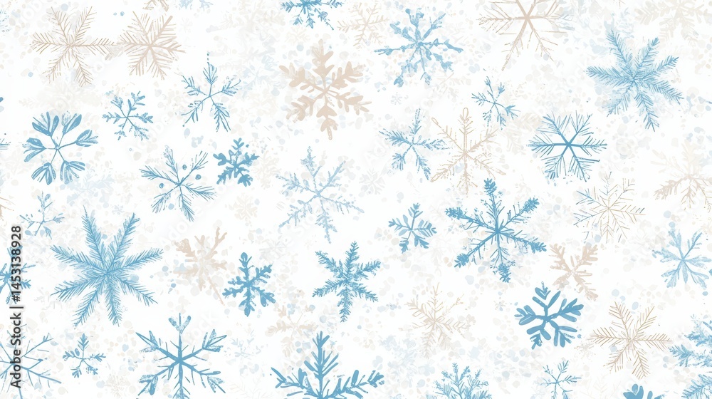 Fototapete snowflake pattern is shown in blue and white. the snowflakes are scattered all over the image, creat