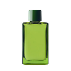 Elegant green glass bottle of fragrance. A sleek perfume bottle that symbolizes sophistication and luxury