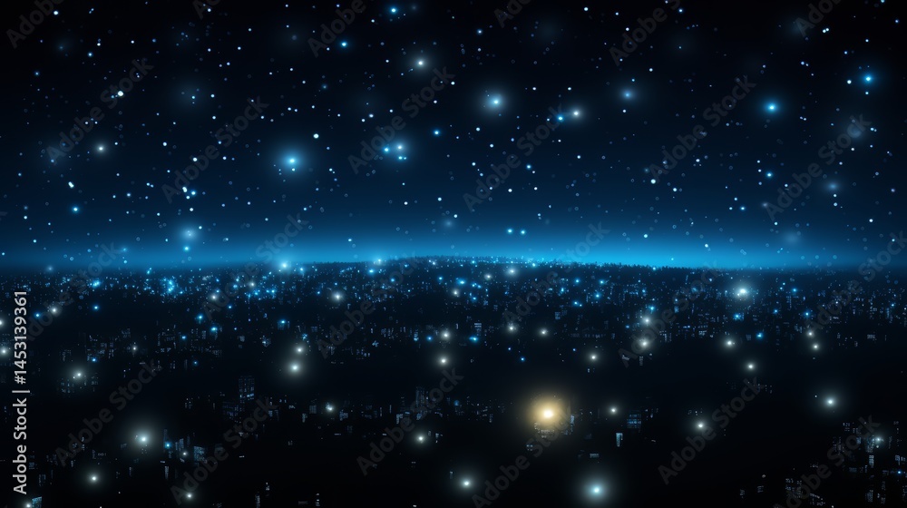 Poster starry night sky with a bright yellow star in the middle. the stars are scattered throughout the sky