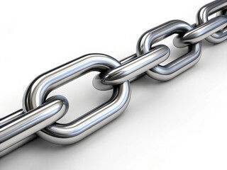 Obraz premium metal chain on white background. chain, link, metal, steel, connection, isolated, strength, white, security, chrome, silver, iron, strong, 3d, shiny, closeup, broken, power, concept, attached, safety,