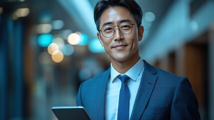 Fototapeta premium Confident Asian Businessman with Tablet