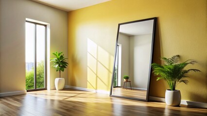Bright Sunny Room Minimalist Interior Design Empty Black and White Framed Mirror Wall Decor