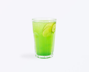 Green lime lemonade drink with ice isolated