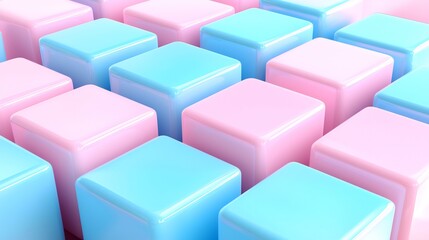 Obraz premium Volumetric three dimensional render of soft geometric blocks layered pastel pink and blue with smooth gradients and glowing abstract light elements original background