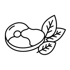 Obraz premium Paleo Diet (meat + leaves combo icon) - minimalist line illustration 